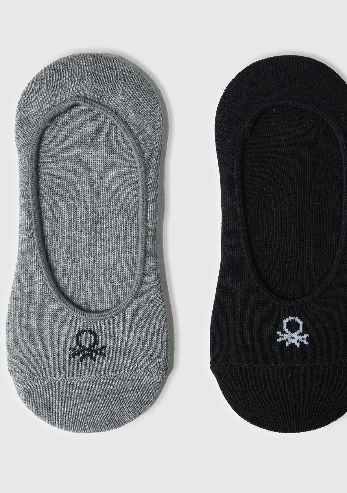  Erkek Çocuk Gri Mix Üstü Logo İşlemli 2'li Babet Çorap Seti