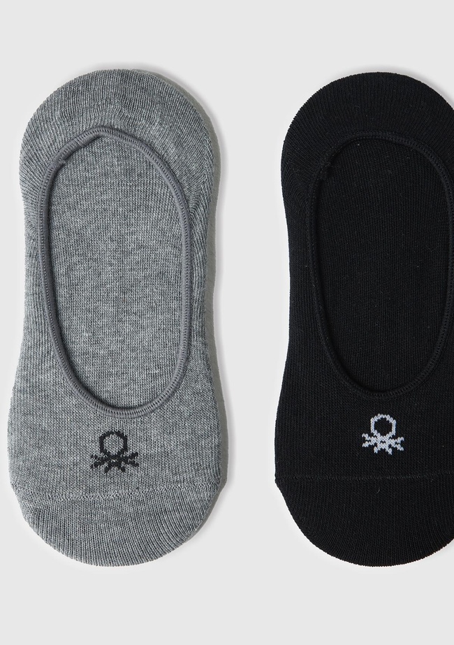  Erkek Çocuk Gri Mix Üstü Logo İşlemli 2'li Babet Çorap Seti
