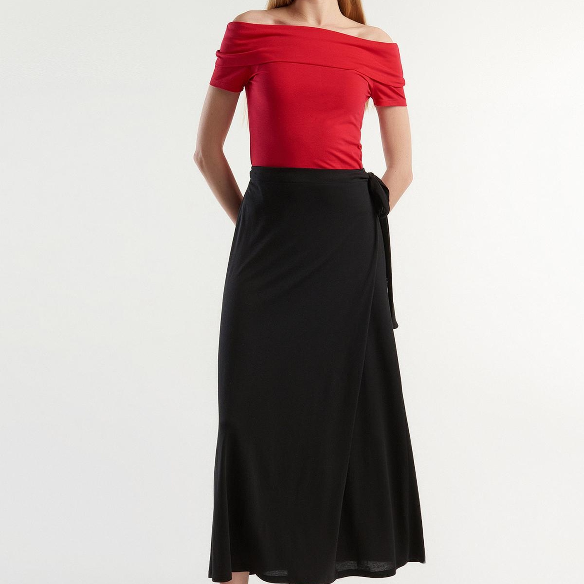 Kadın Siyah Pamuk Karışımlı Beli İpli Pareo