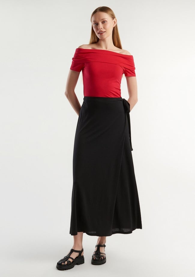  Kadın Siyah Pamuk Karışımlı Beli İpli Pareo