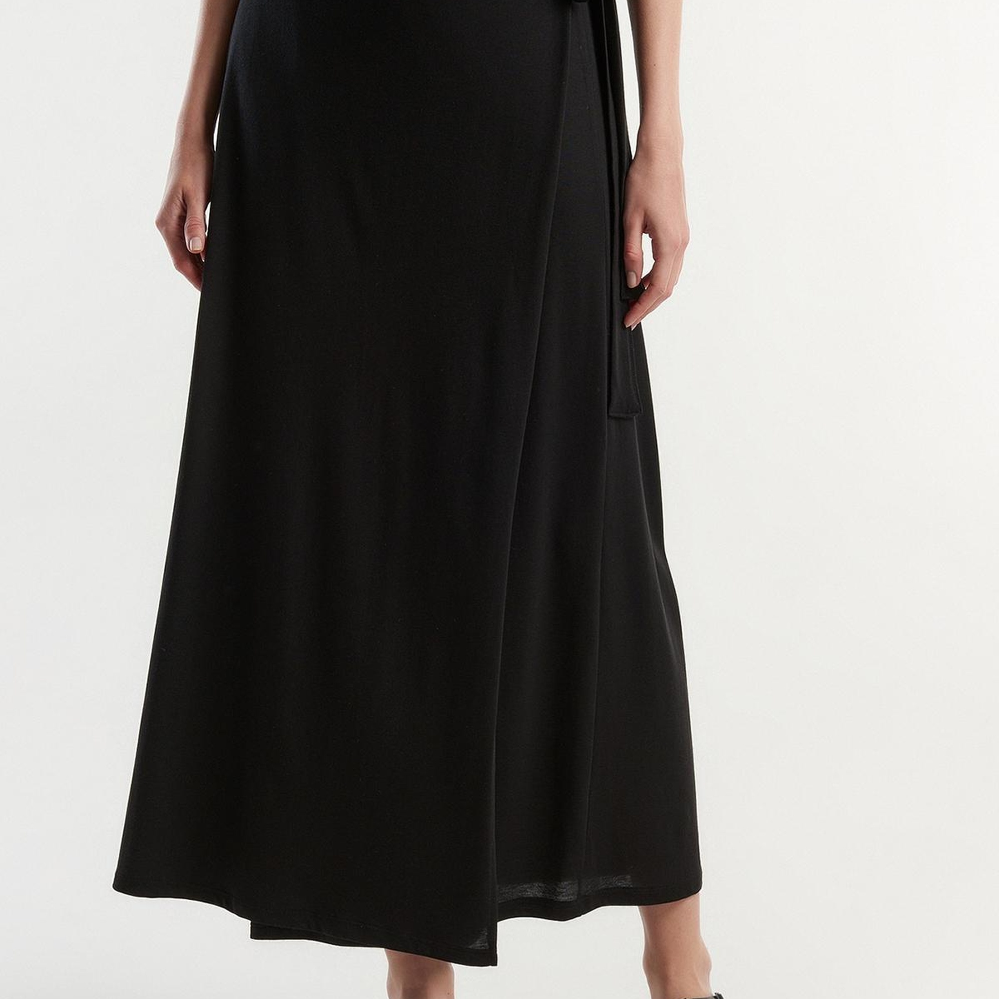 Kadın Siyah Pamuk Karışımlı Beli İpli Pareo