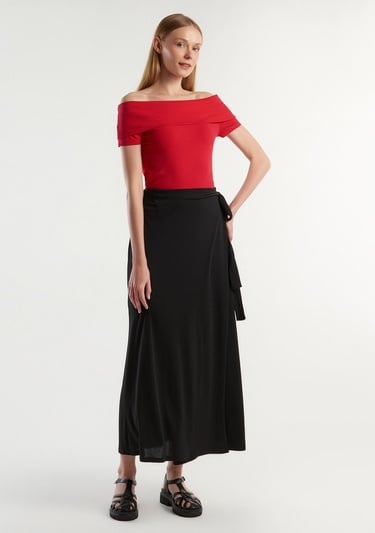  Kadın Siyah Pamuk Karışımlı Beli İpli Pareo