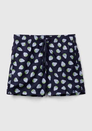  Erkek Çocuk İndigo Tamamı Desenli Cep Detaylı Beli Büzgülü Kısa Deniz Şortu