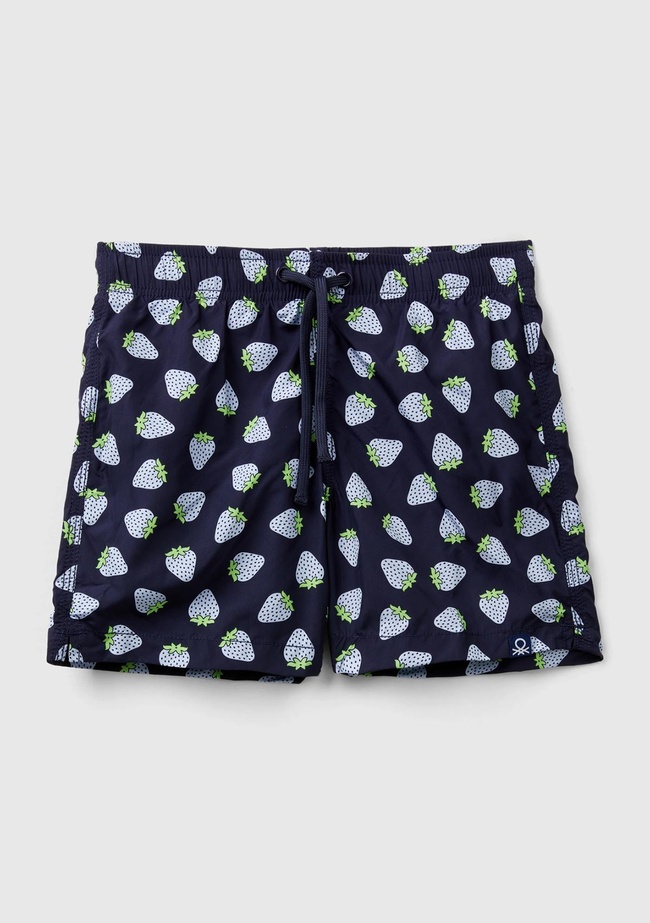  Erkek Çocuk İndigo Tamamı Desenli Cep Detaylı Beli Büzgülü Kısa Deniz Şortu