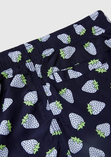  Erkek Çocuk İndigo Tamamı Desenli Cep Detaylı Beli Büzgülü Kısa Deniz Şortu