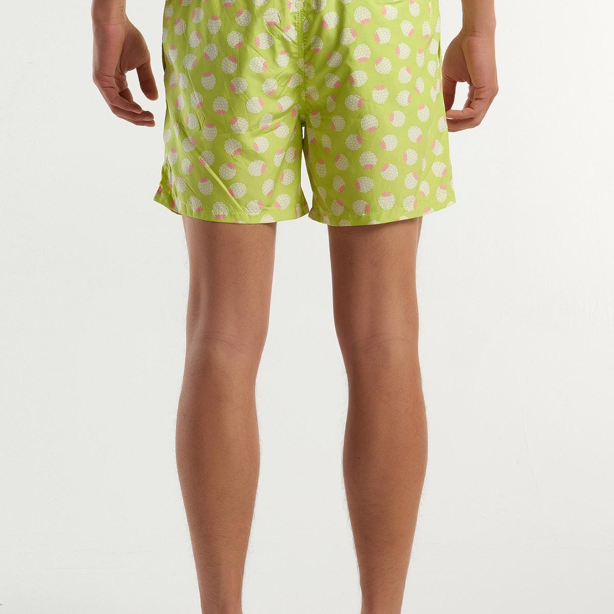 Erkek Neon Yeşil Tamamı Desenli Logo Detaylı Cüzdan Detaylı Deniz Şortu