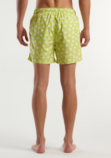  Erkek Neon Yeşil Tamamı Desenli Logo Detaylı Cüzdan Detaylı Deniz Şortu