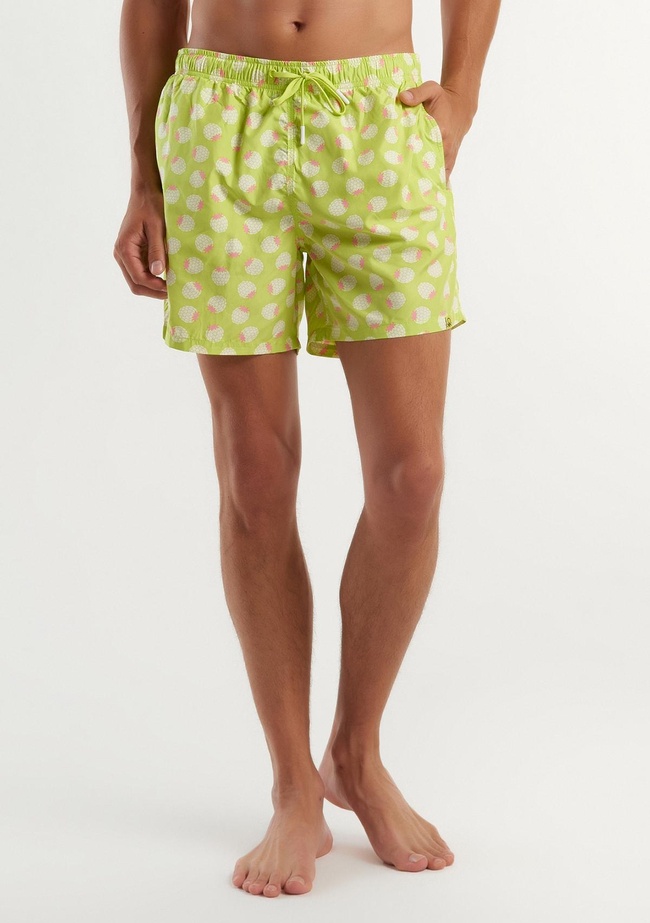  Erkek Neon Yeşil Tamamı Desenli Logo Detaylı Cüzdan Detaylı Deniz Şortu