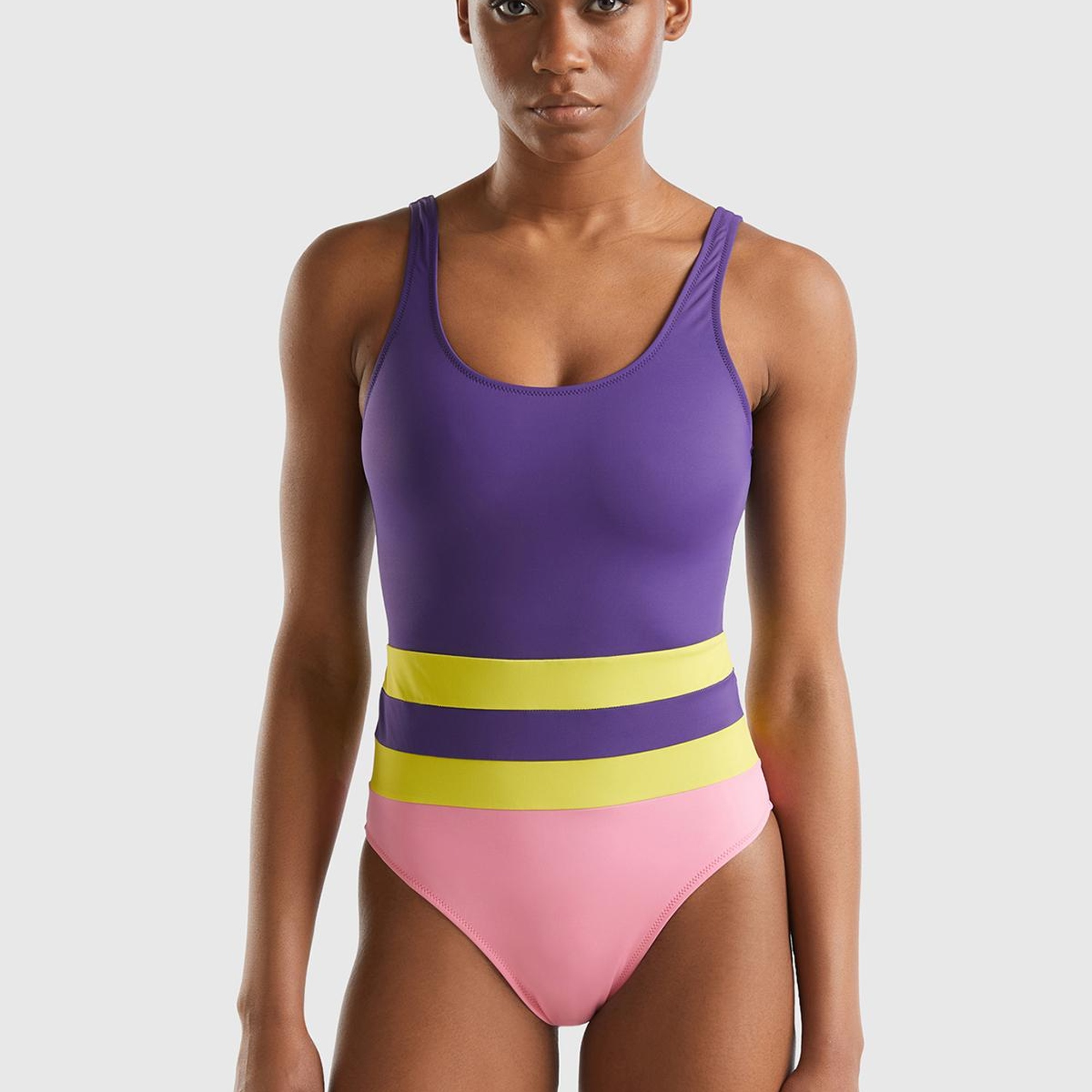 Kadın Mor Mix Çok Renkli Derin Sırt Dekolteli Mayo