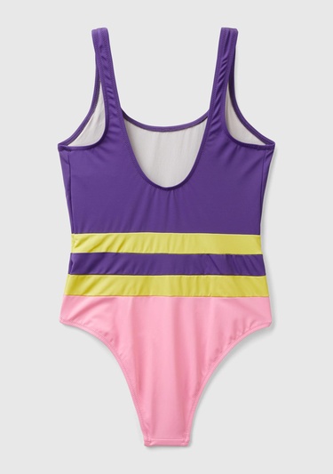  Kadın Mor Mix Çok Renkli Derin Sırt Dekolteli Mayo