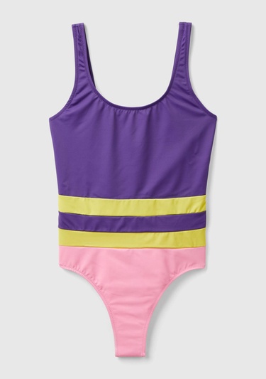  Kadın Mor Mix Çok Renkli Derin Sırt Dekolteli Mayo