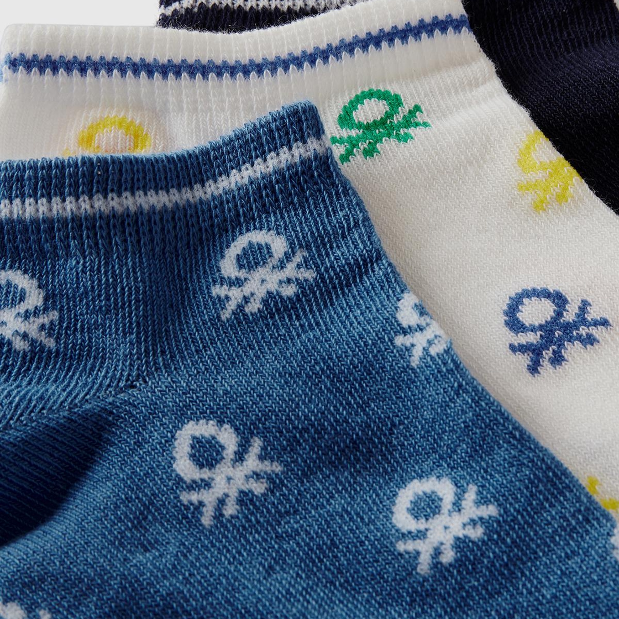 Erkek Çocuk Mavi Mix Logo Baskılı Çok Renkli 3'lü Kısa Soket Çorap Seti