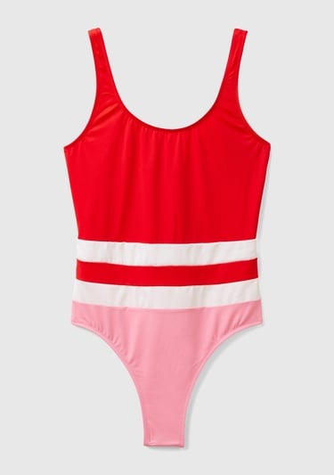  Kadın Kırmızı Mix Çok Renkli Derin Sırt Dekolteli Mayo