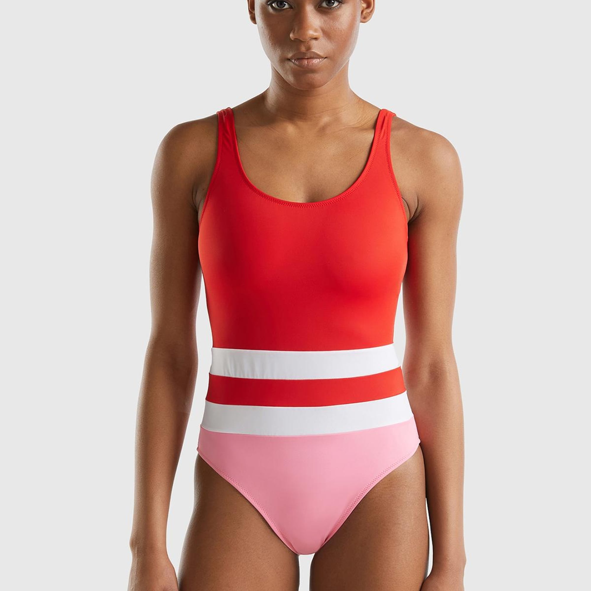 Kadın Kırmızı Mix Çok Renkli Derin Sırt Dekolteli Mayo