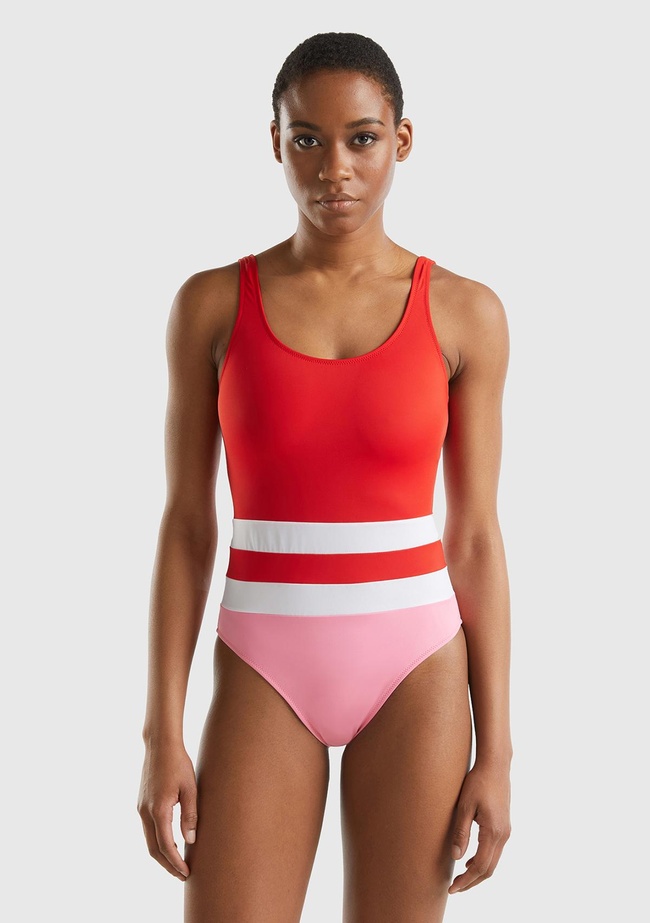  Kadın Kırmızı Mix Çok Renkli Derin Sırt Dekolteli Mayo