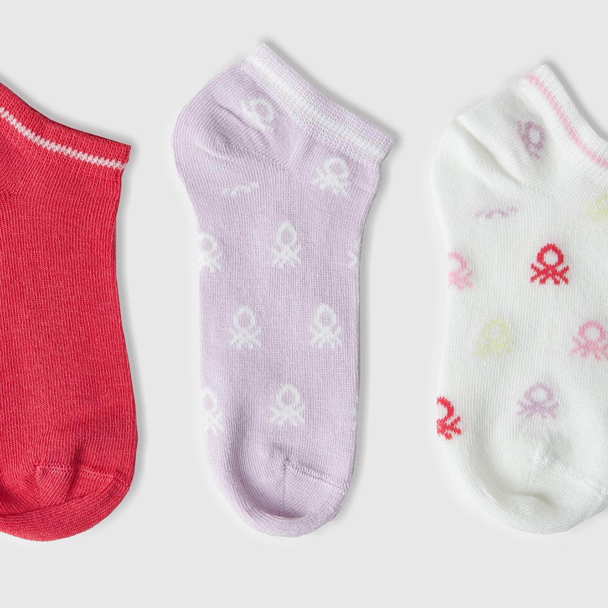 Erkek Çocuk Pembe Mix Logo Baskılı Çok Renkli 3'lü Kısa Soket Çorap Seti