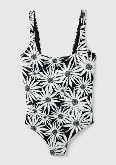  Kadın Beyaz Mix Tamamı Desenli Derin Sırt Dekolteli Brezilya Model Mayo