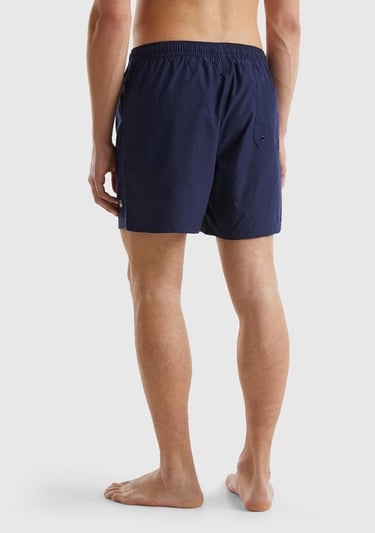  Erkek Koyu Lacivert Önü Logo İşlemeli Yama Cepli Beli Büzgülü Deniz Şortu