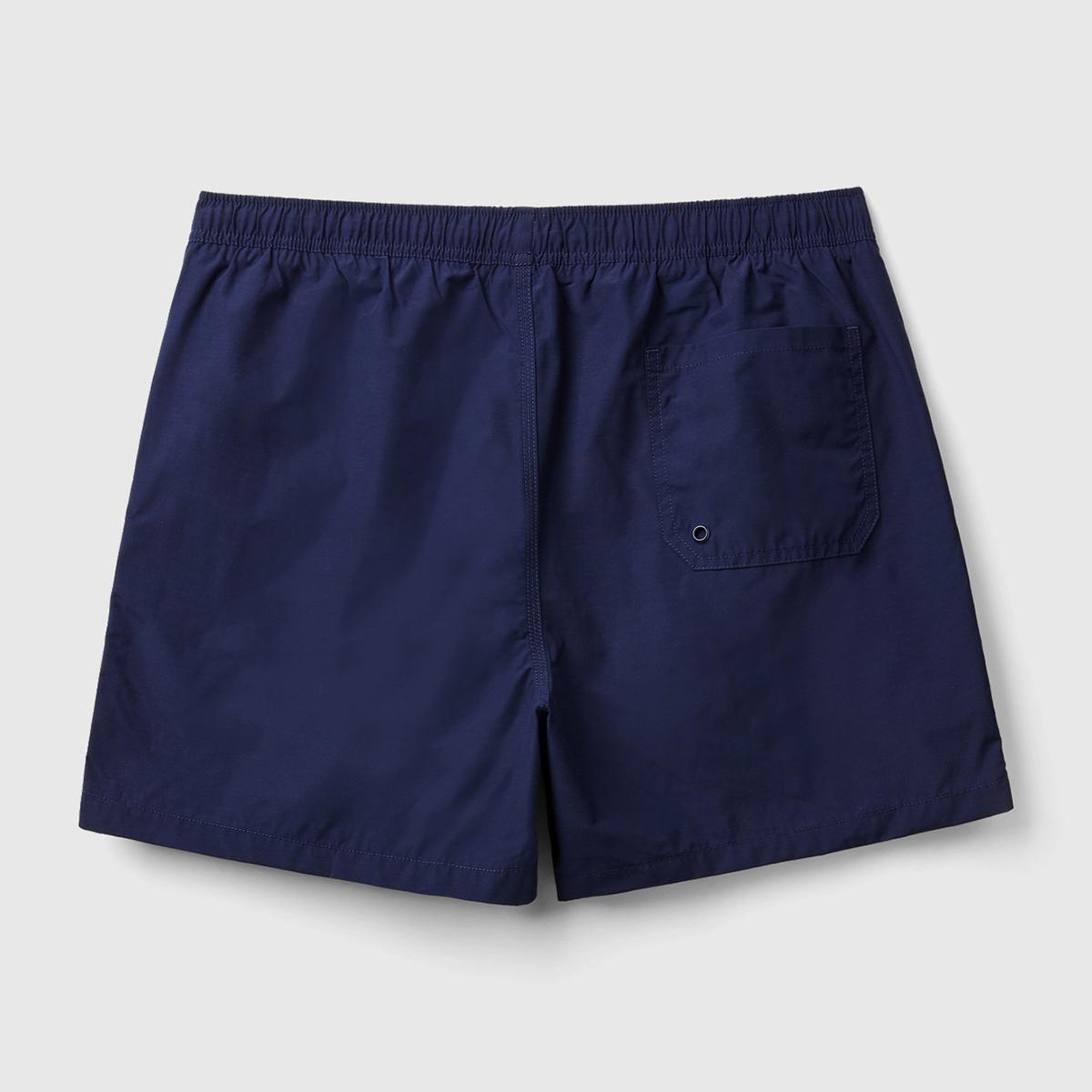 Erkek Koyu Lacivert Önü Logo İşlemeli Yama Cepli Beli Büzgülü Deniz Şortu