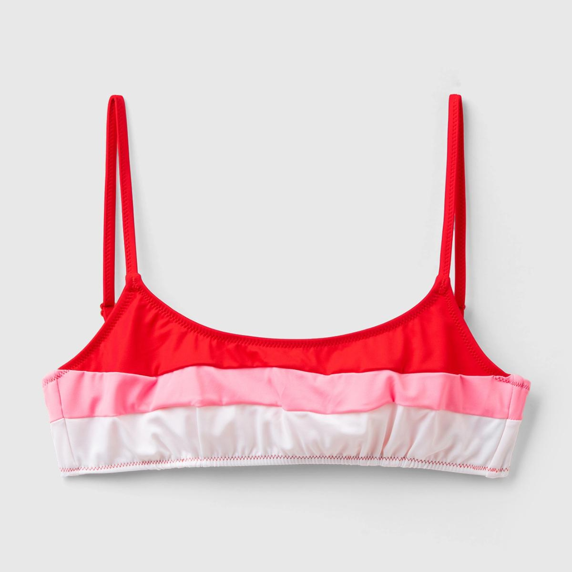 Kadın Kırmızı Mix Renk Bloklu Ayarlanabilir Askılı Bağlamalı Bikini Üstü