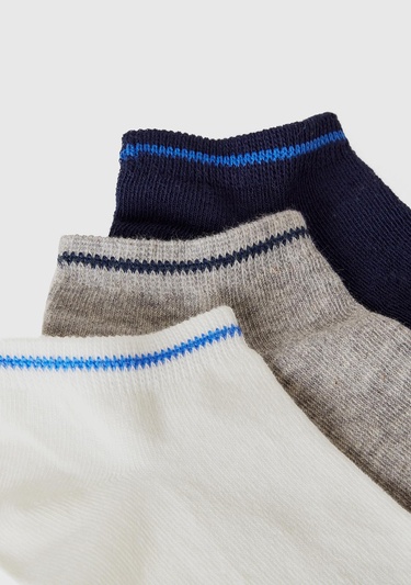  Erkek Çocuk Gri Mix Logo Baskılı Çok Renkli 3'lü Kısa Soket Çorap Seti
