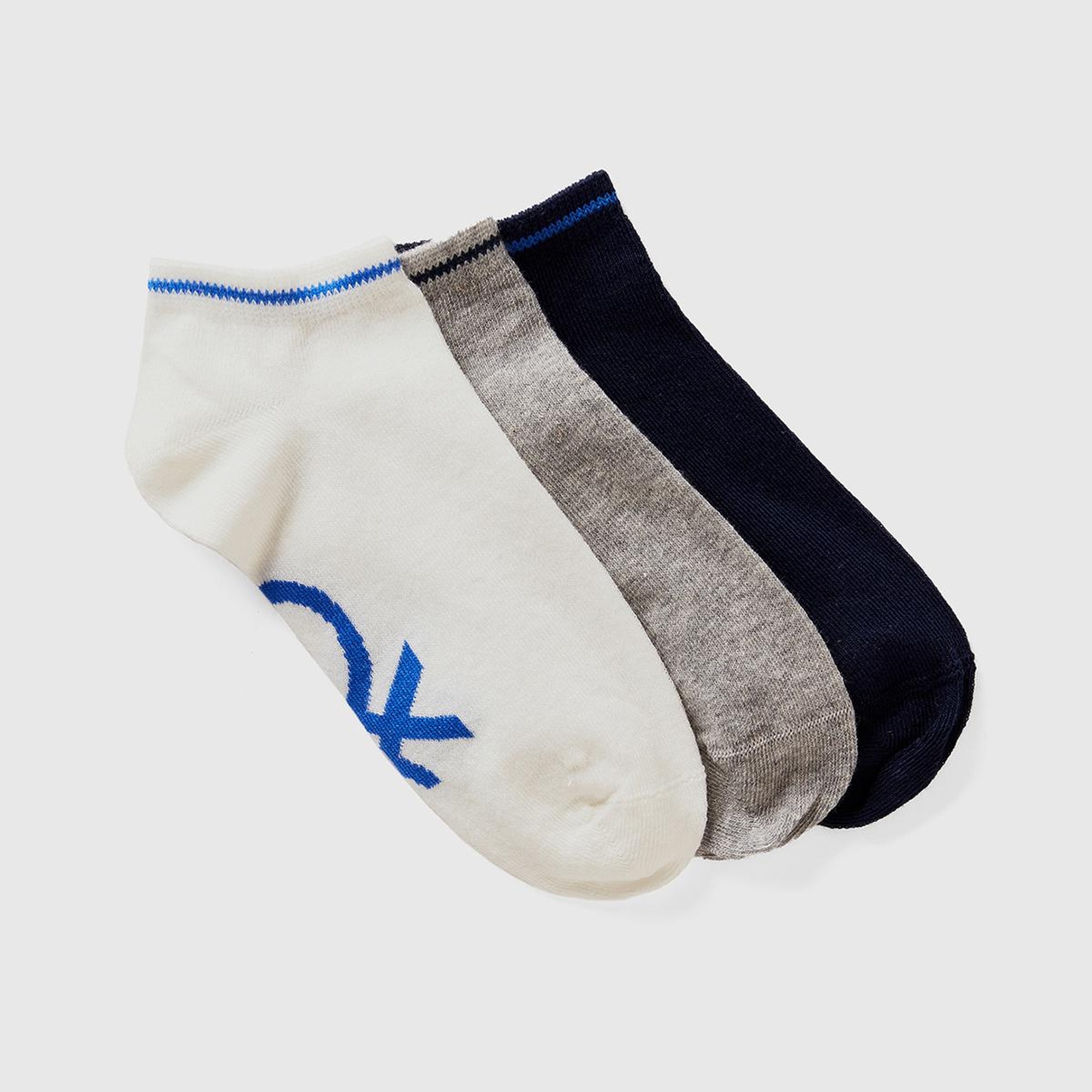 Erkek Çocuk Gri Mix Logo Baskılı Çok Renkli 3'lü Kısa Soket Çorap Seti