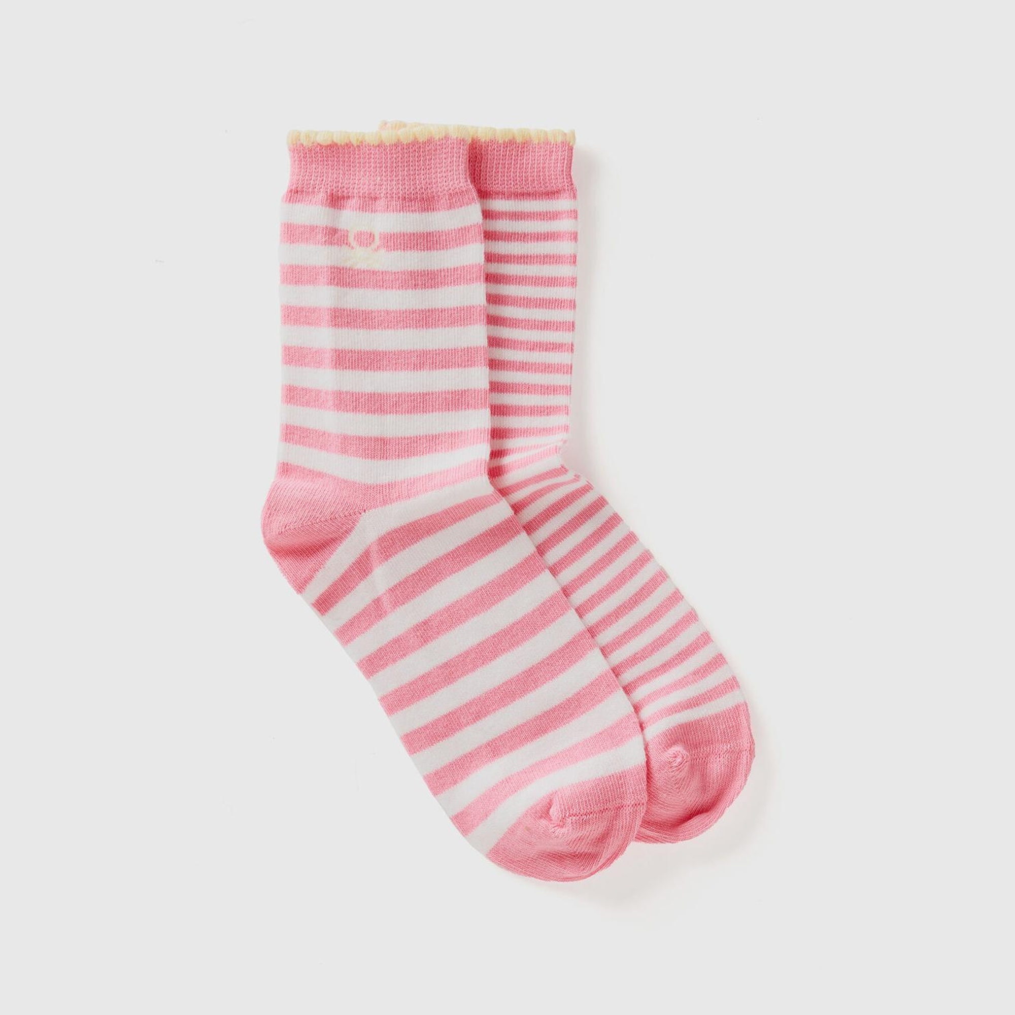 Erkek Çocuk Pembe Mix Üstü Logo İşlemeli Çizgili Soket Çorap