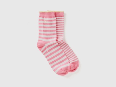  Erkek Çocuk Pembe Mix Üstü Logo İşlemeli Çizgili Soket Çorap