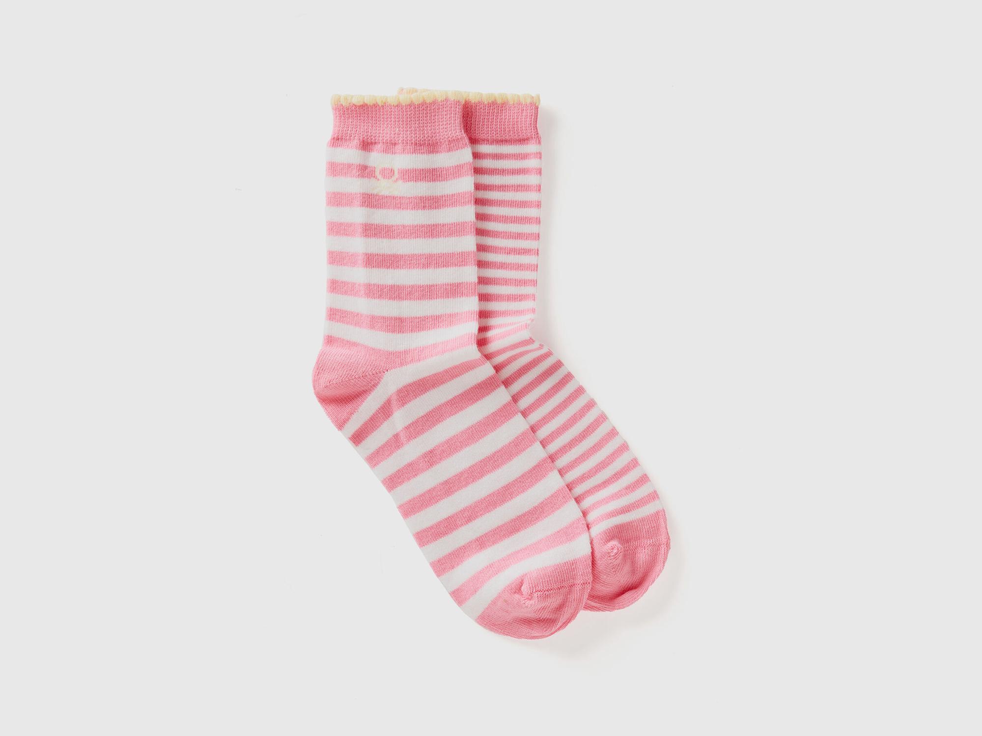  Erkek Çocuk Pembe Mix Üstü Logo İşlemeli Çizgili Soket Çorap