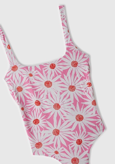  Kadın Pembe Mix Tamamı Desenli Derin Sırt Dekolteli Brezilya Model Mayo