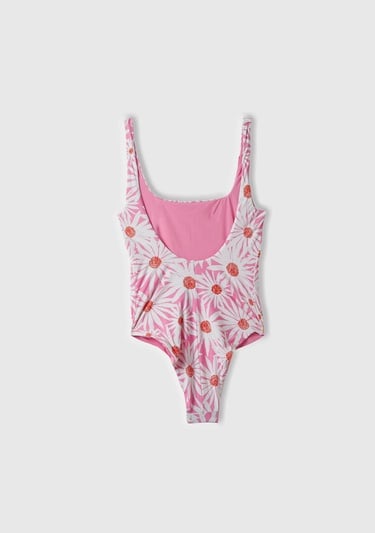  Kadın Pembe Mix Tamamı Desenli Derin Sırt Dekolteli Brezilya Model Mayo