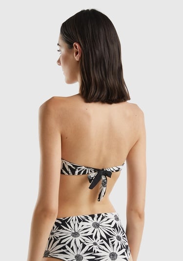  Kadın Beyaz Mix Tamamı Desenli Arkadan Bağlamalı Straplez Bikini Üstü