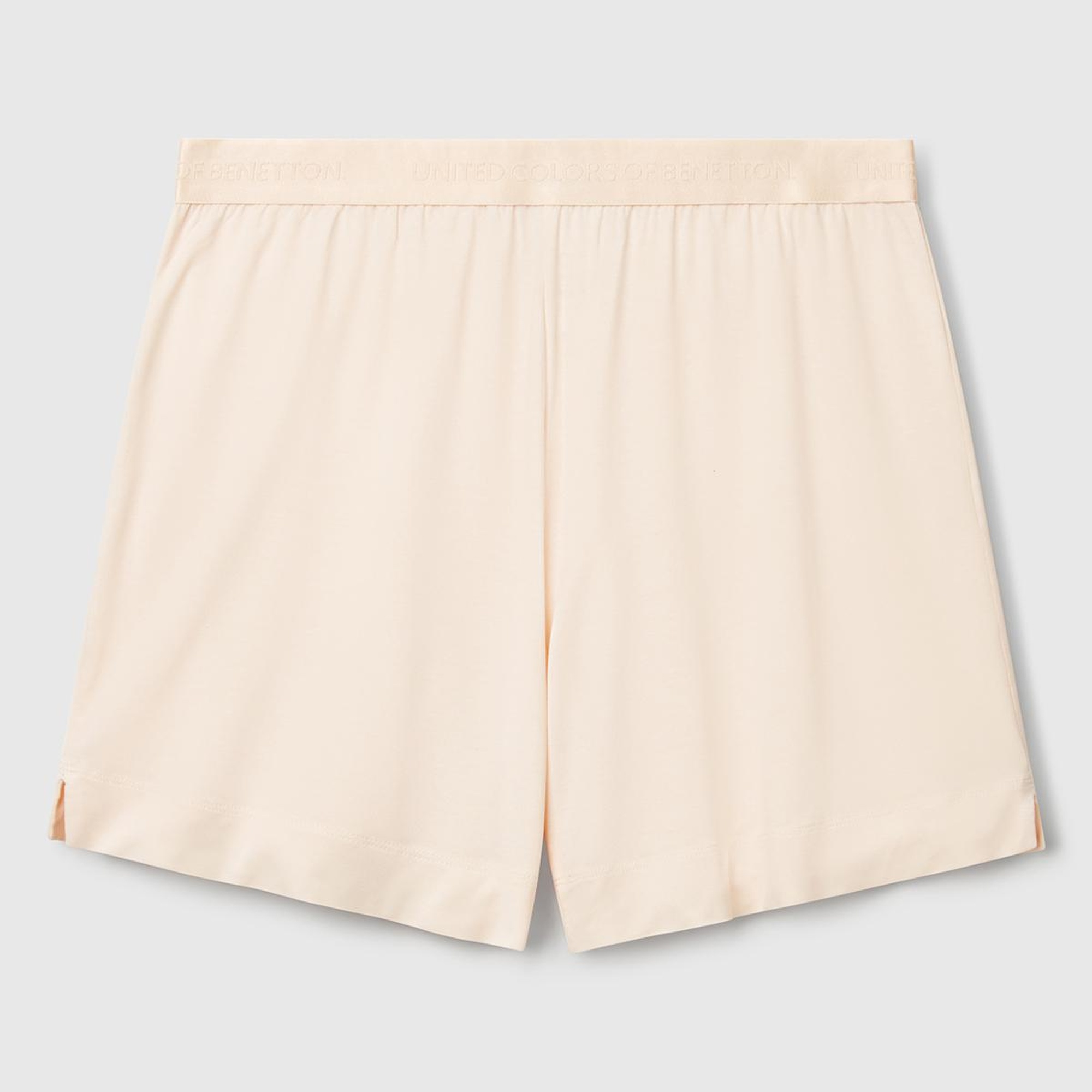 Kadın Ekru Beli Logo Bantlı Bermuda Şort