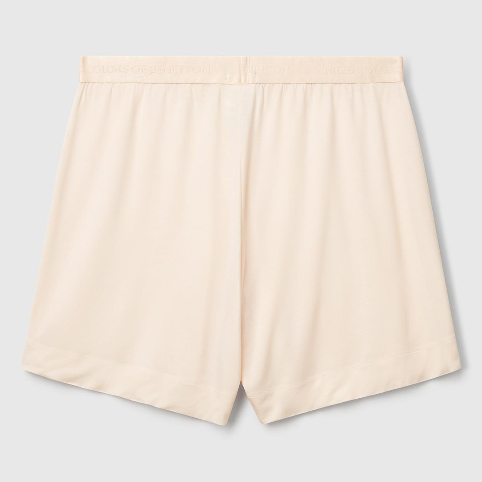 Kadın Ekru Beli Logo Bantlı Bermuda Şort