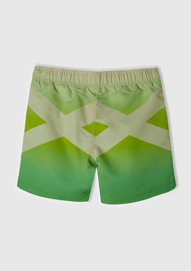  Erkek Çocuk Neon Yeşil Önü Arkası Logo Baskılı Beli Büzgülü Deniz Şortu