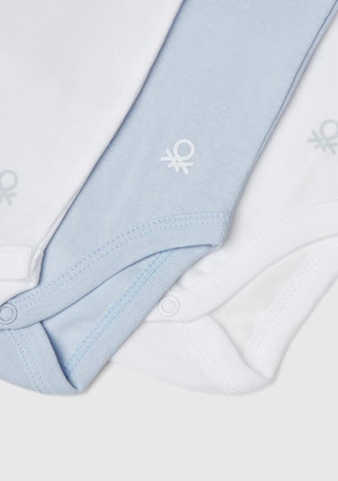  Bebek Beyaz-Mavi Kısa Kollu 3'lü Çıtçıtlı Body