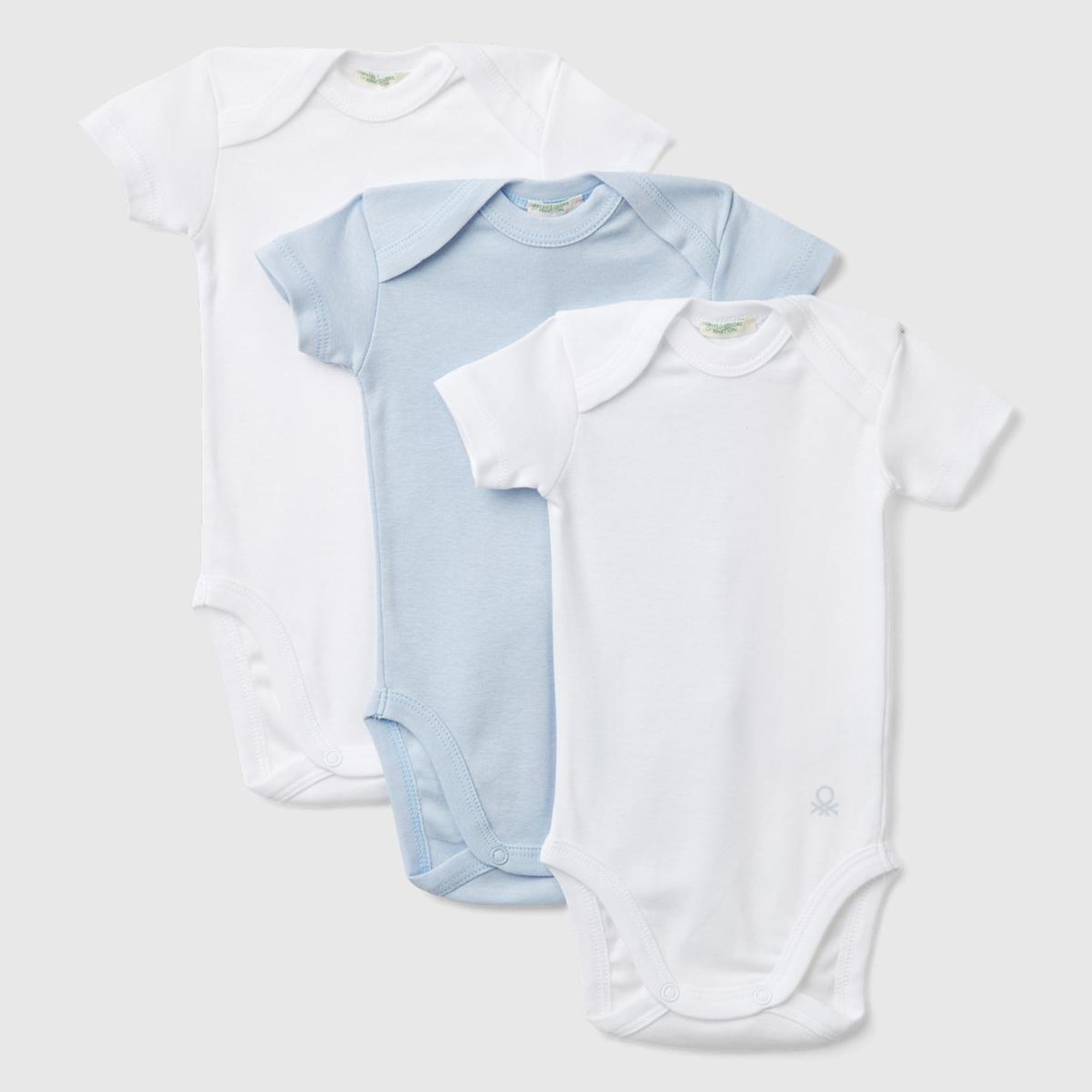 Bebek Beyaz-Mavi Kısa Kollu 3'lü Çıtçıtlı Body