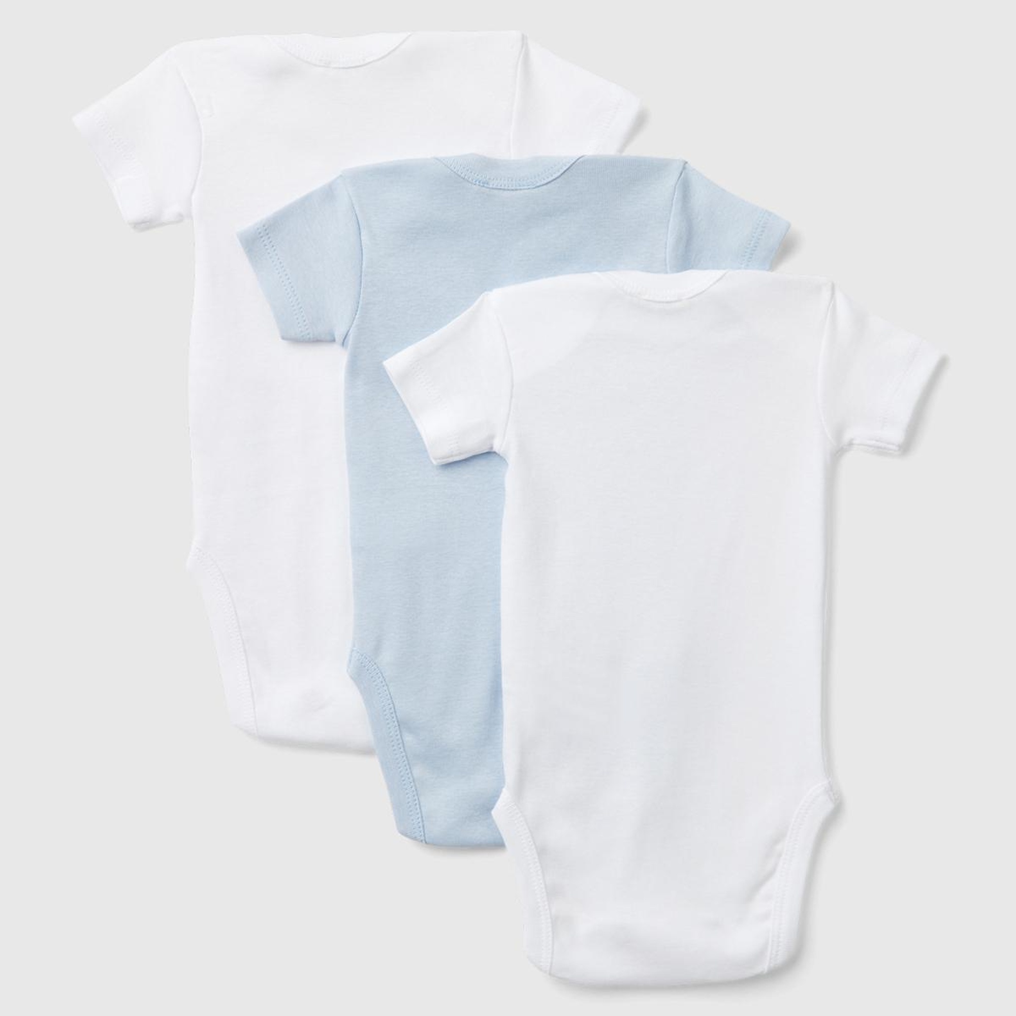 Bebek Beyaz-Mavi Kısa Kollu 3'lü Çıtçıtlı Body