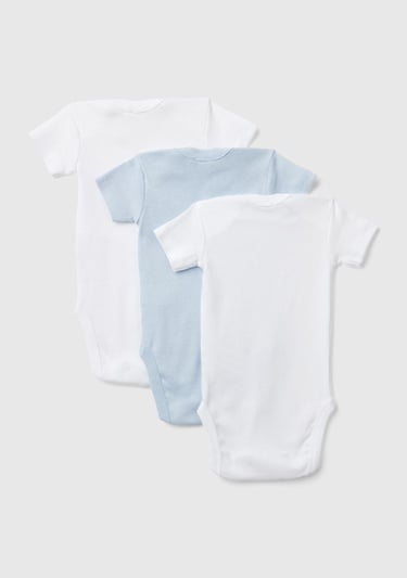  Bebek Beyaz-Mavi Kısa Kollu 3'lü Çıtçıtlı Body