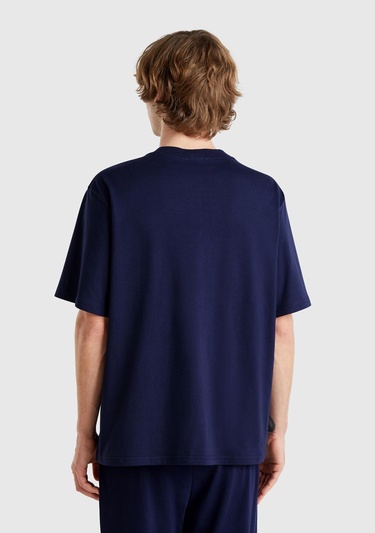  Erkek Lacivert %100 Koton Benetton Yazılı T-Shirt