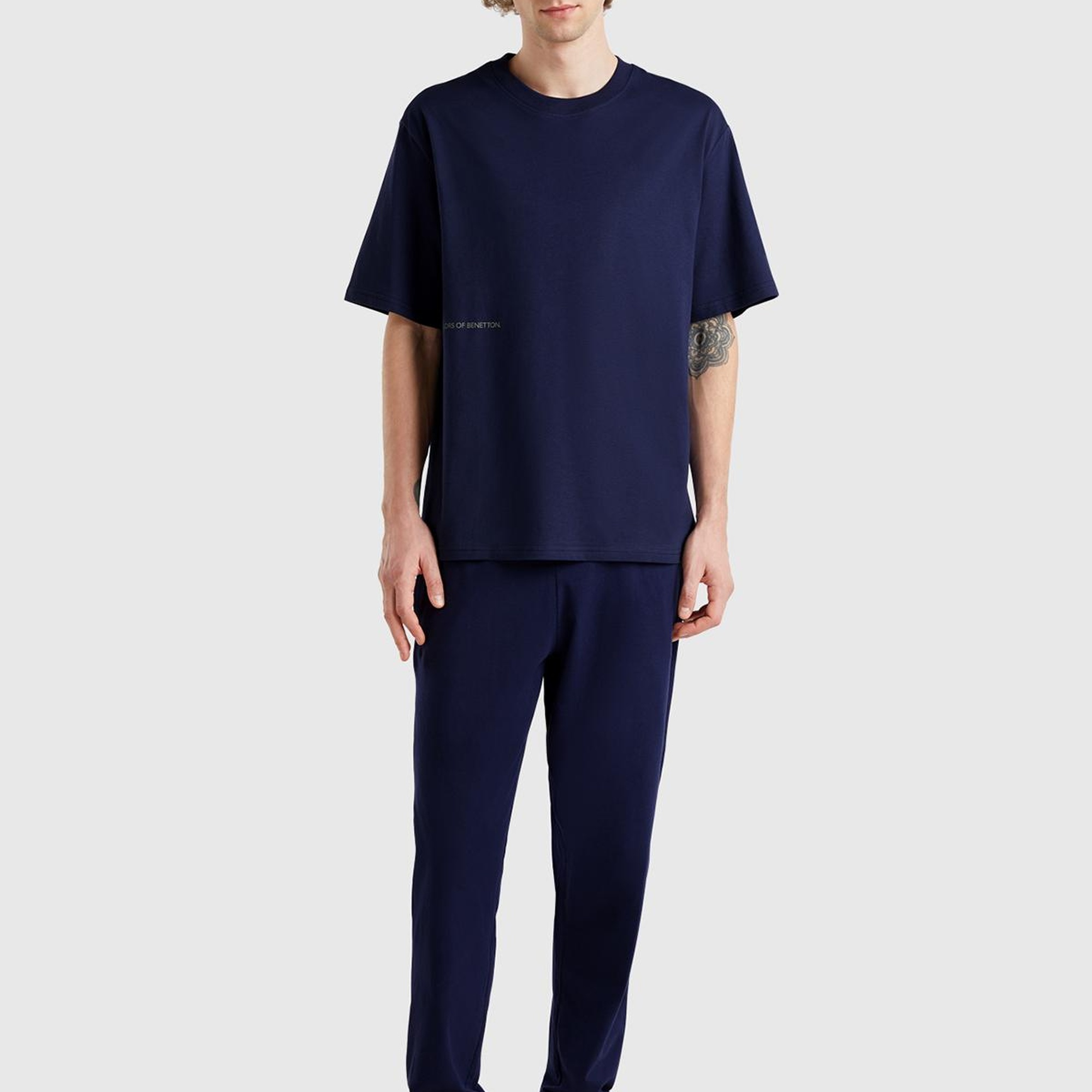 Erkek Lacivert %100 Koton Benetton Yazılı T-Shirt