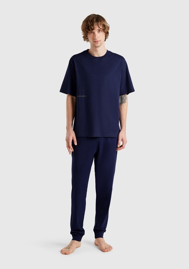  Erkek Lacivert %100 Koton Benetton Yazılı T-Shirt