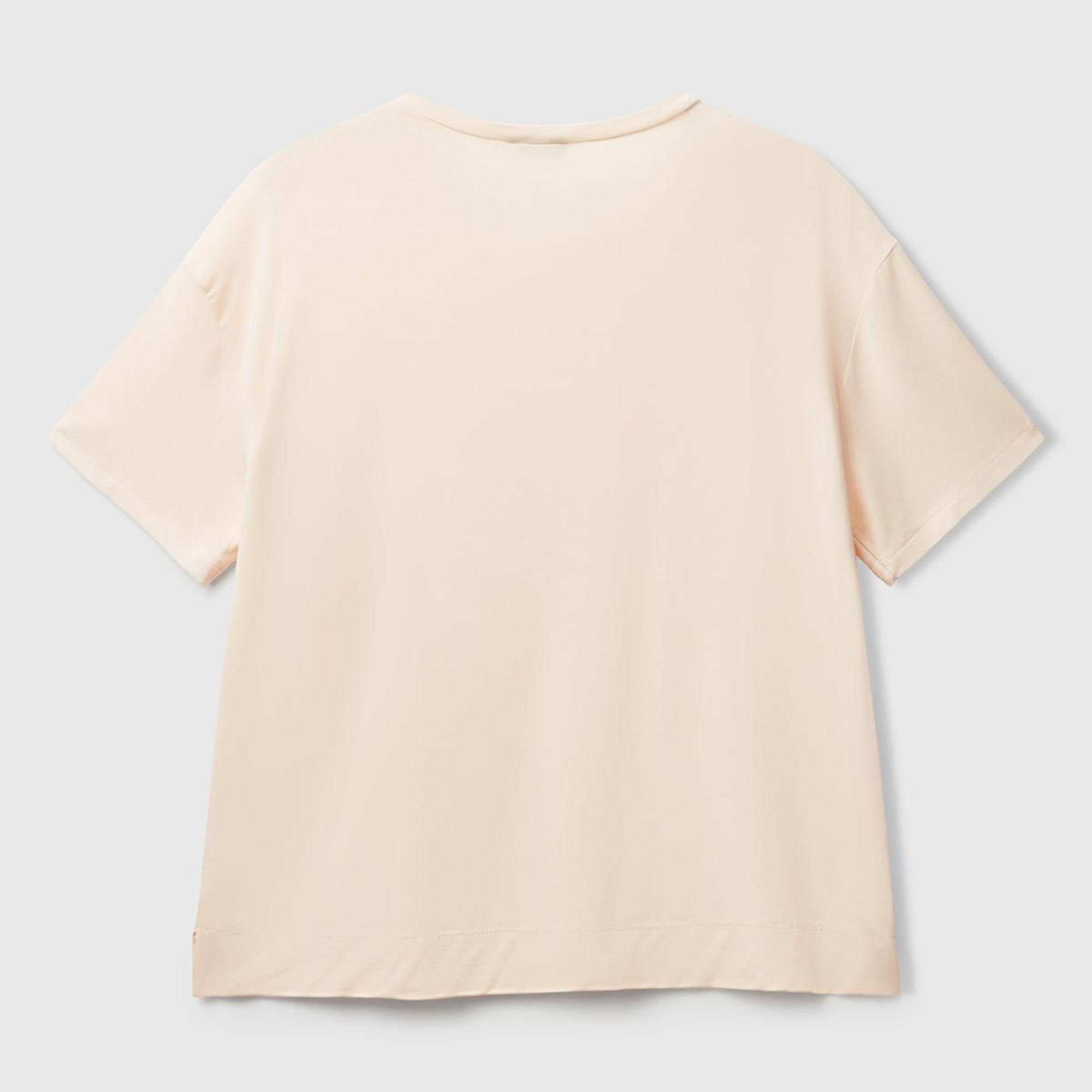 Kadın Ekru Logo Baskılı Bisiklet Yaka T-Shirt