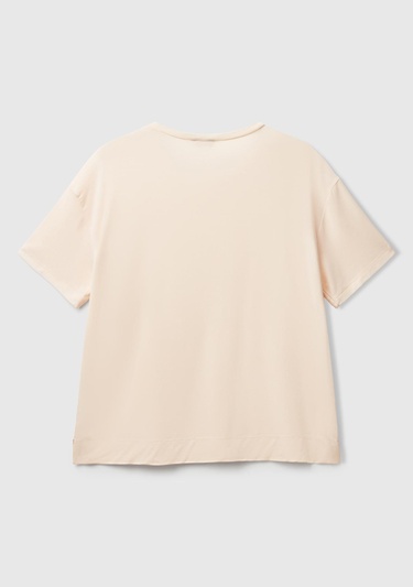  Kadın Ekru Logo Baskılı Bisiklet Yaka T-Shirt