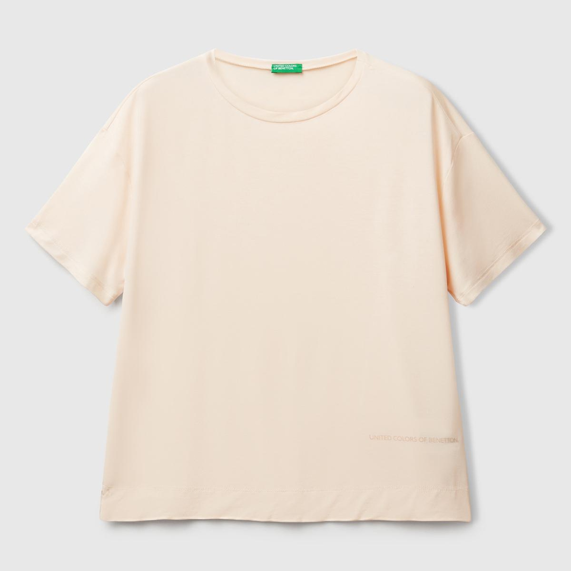 Kadın Ekru Logo Baskılı Bisiklet Yaka T-Shirt