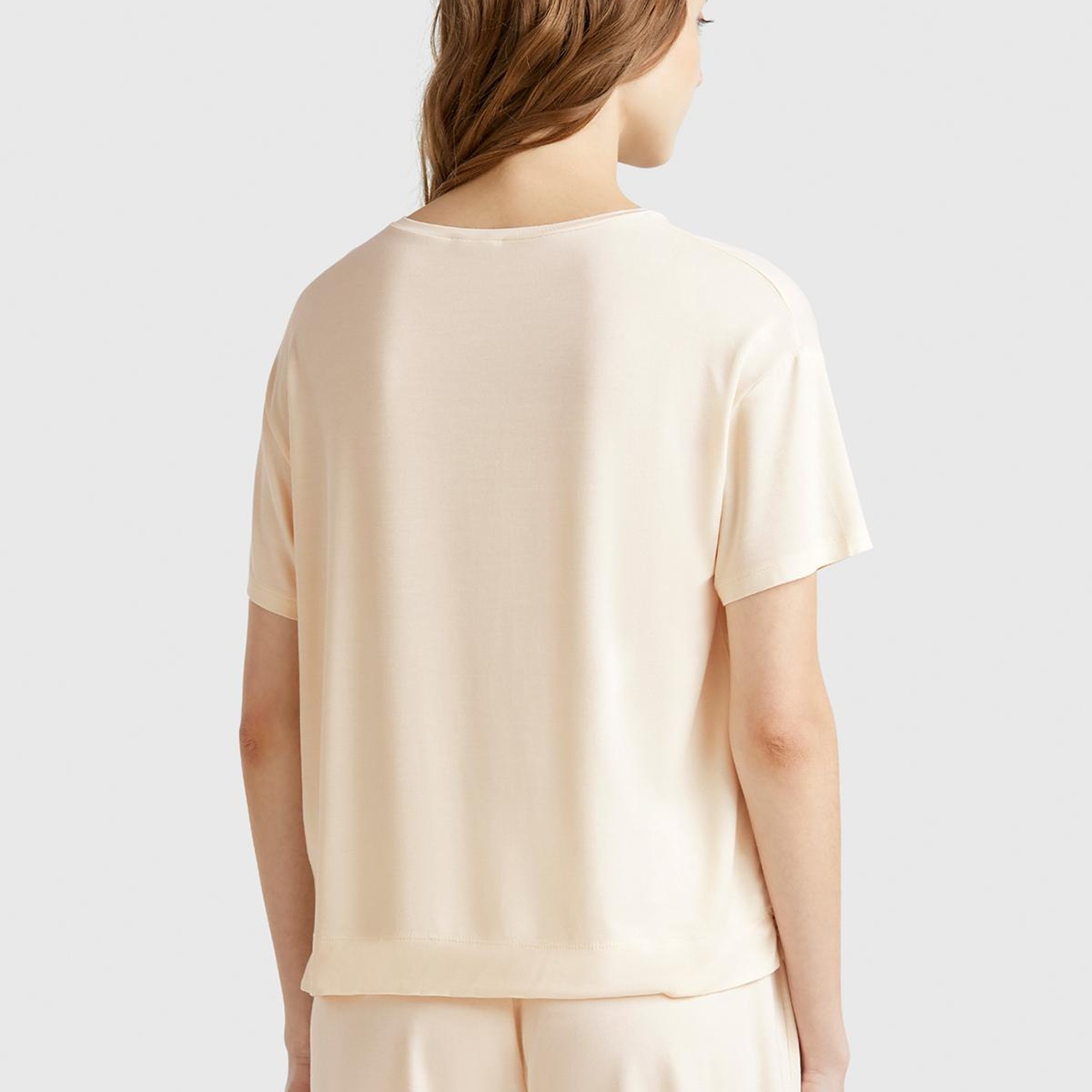 Kadın Ekru Logo Baskılı Bisiklet Yaka T-Shirt