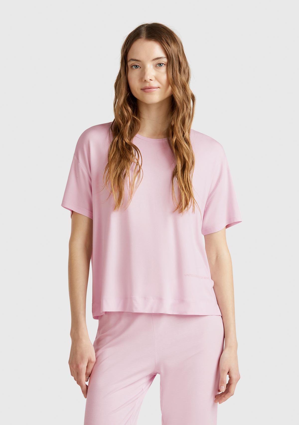  Kadın Beyaz Logo Baskılı Bisiklet Yaka T-Shirt