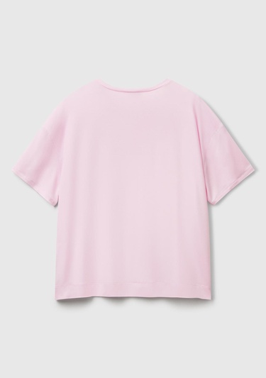  Kadın Beyaz Logo Baskılı Bisiklet Yaka T-Shirt