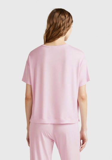  Kadın Beyaz Logo Baskılı Bisiklet Yaka T-Shirt