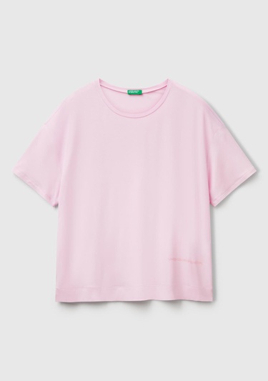  Kadın Beyaz Logo Baskılı Bisiklet Yaka T-Shirt